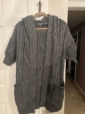 Vince Gray Cable Knit Open Cardigan with Pockets